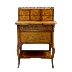 French Antique Bonheur Du Jour Marquetry Desk Table