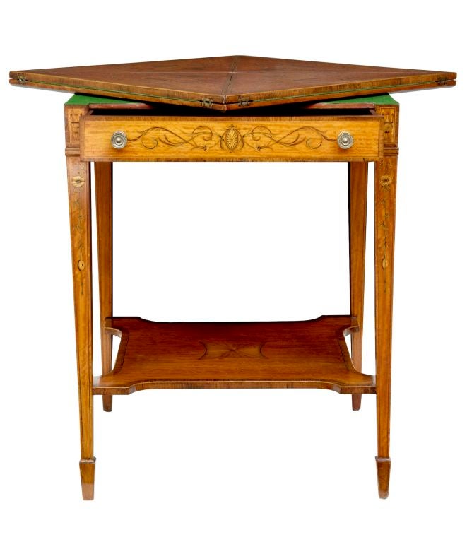 19TH CENTURY ANTIQUE SATINWOOD ENVELOPE CARD TABLE