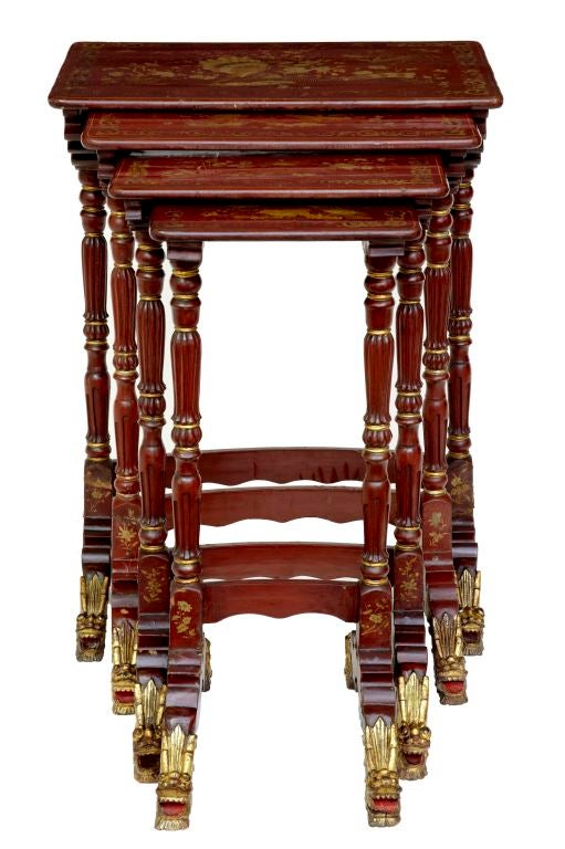 Antique Regency Red Laquer Nest Of Tables Circa 1810