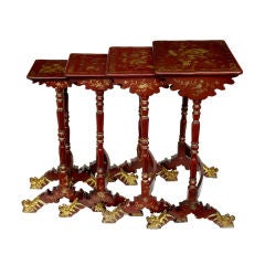 Antique Regency Red Laquer Nest Of Tables Circa 1810