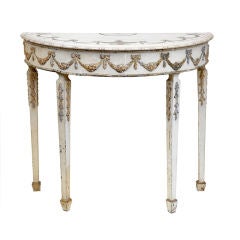 19TH CENTURY DEMI LUNE ANTIQUE MARBLE TOP CONSOLE TABLE