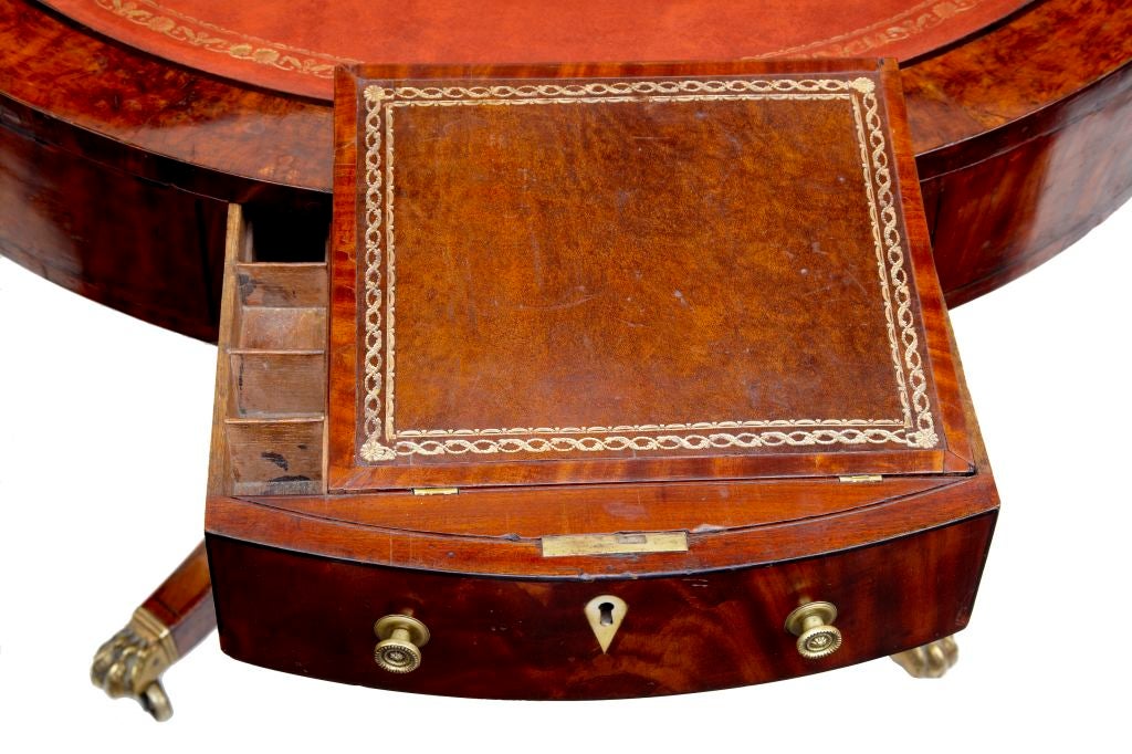 English 19th Century Regency Antique Mahogany Drum Table