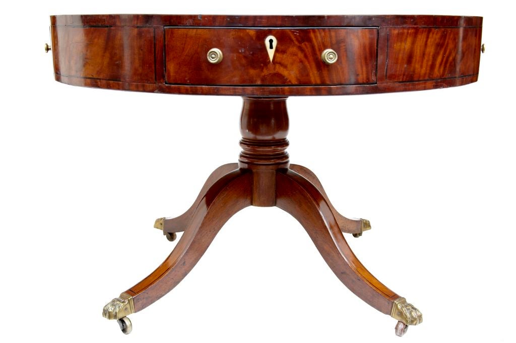 19th Century Regency Antique Mahogany Drum Table 1