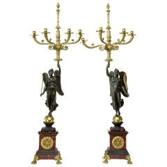 Pair Of Antique Bronze Empire Candelabra Circa 1860
