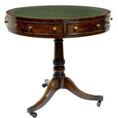 19th Century Mahogany Drum Table With Leather Top