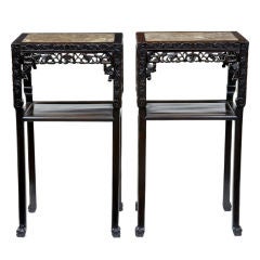 Antique Pair Of 19th Century Chinese Hardwood Stands Tables