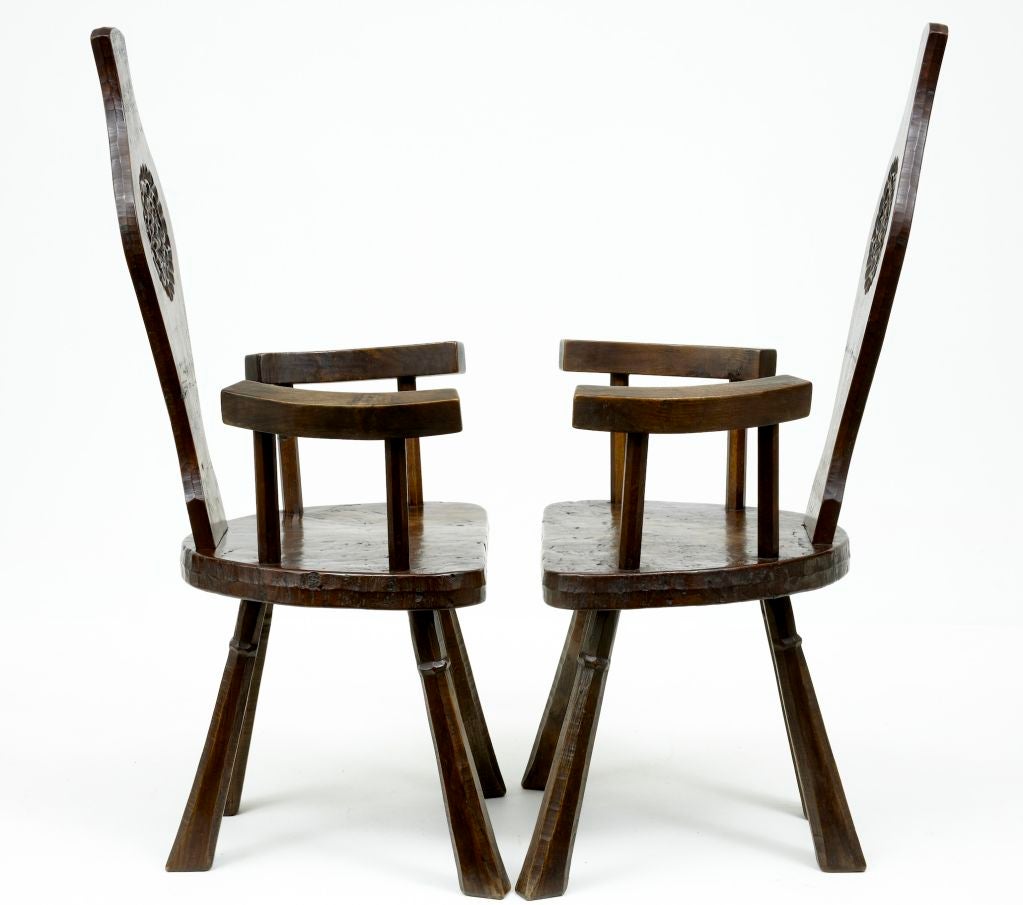 Pair Of Arts And Crafts Oak Walnut Country Chairs