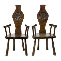 Pair Of Arts And Crafts Oak Walnut Country Chairs
