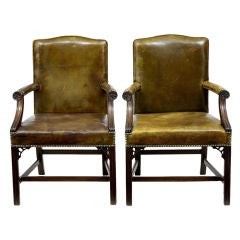 Pair Of Mahogany Gainsborough Leather Chairs