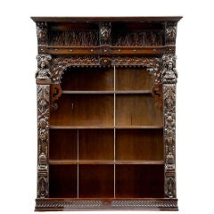 Victorian Antique Oak Carved Wall Cabinet