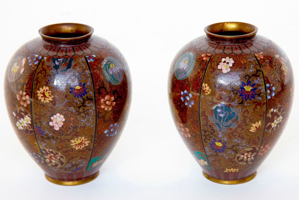 Pair Of Chinese Small Cloisonne Decorative Vases at 1stDibs
