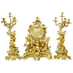 Important Antique French Ormolu Clock Garniture