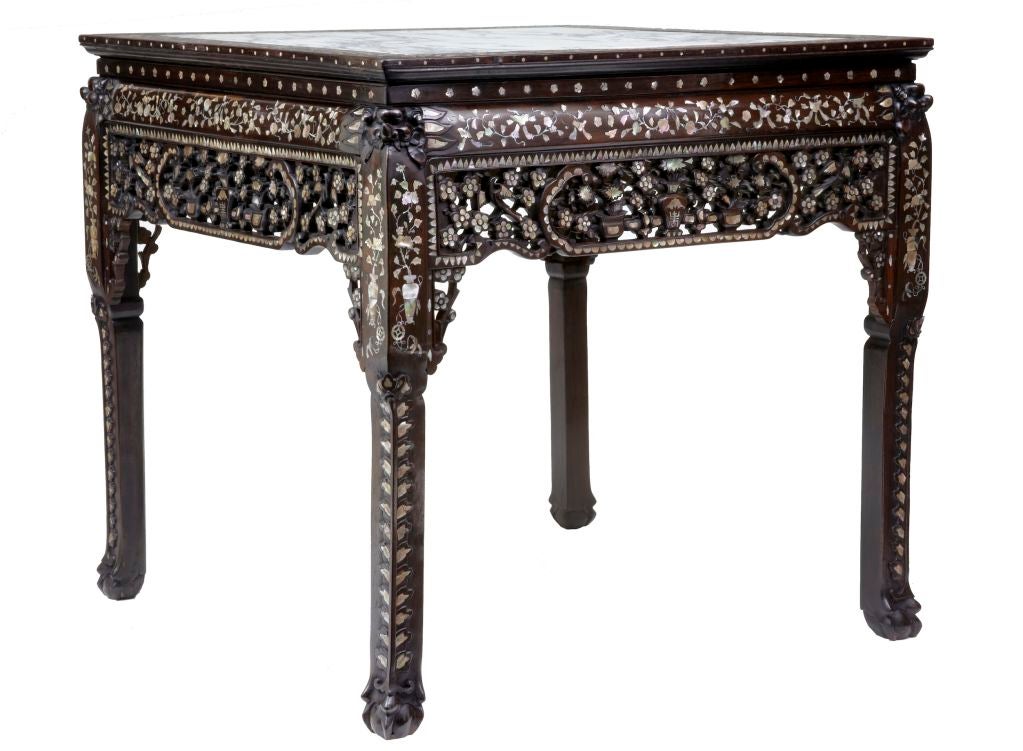 Hardwood 19th Century Antique Chinese Mother Of Pearl Center Table