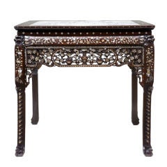 19th Century Antique Chinese Hardwood And Mother Of Pearl Centre
