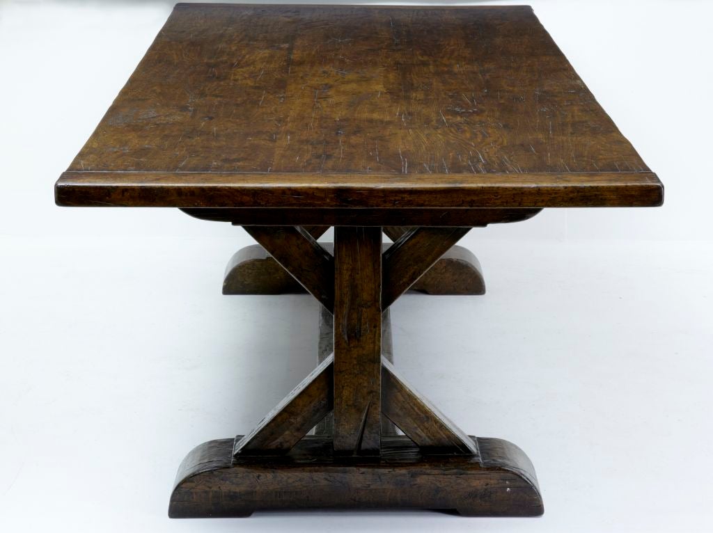 Large English Made Oak Trestle Refectory Table In Excellent Condition In Debenham, Suffolk