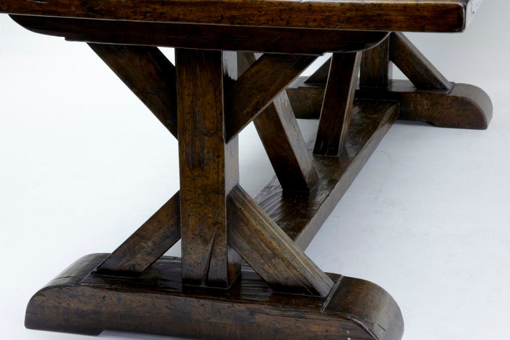 20th Century Large English Made Oak Trestle Refectory Table