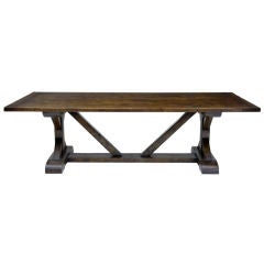 Large English Made Oak Trestle Refectory Table
