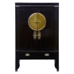 19th Century Antique Chinese Black Laquered Ornate Cabinet