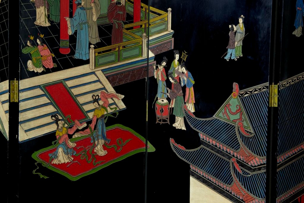 20th Century 1920's Chinese Lacquer 8 Fold Screen