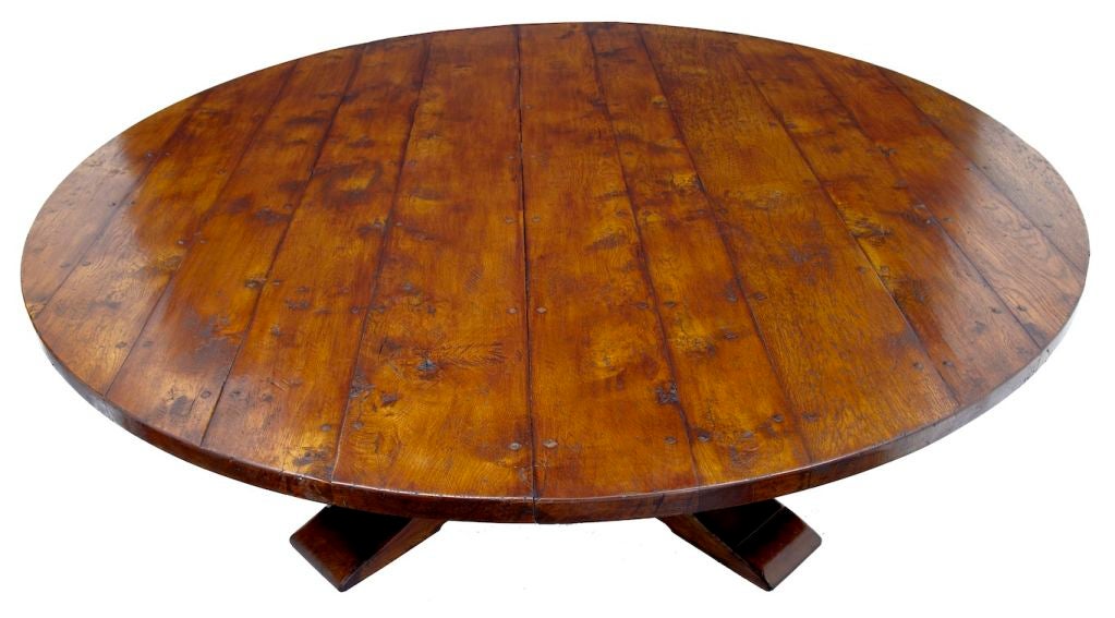 Massive 20th Century Round Oak Dining Table Seats 14
