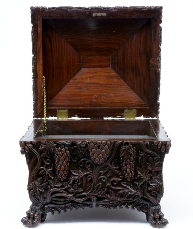 Regency 19th Century Antique Heavily Carved Walnut Wine Cooler