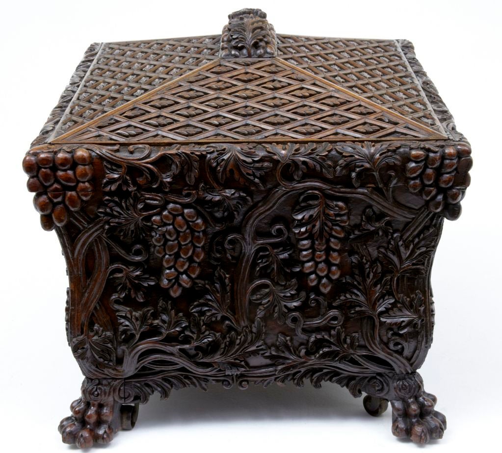 19th Century Antique Heavily Carved Walnut Wine Cooler In Fair Condition In Debenham, Suffolk