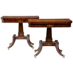 A Pair Of 20th Century Brass Inlaid Rosewood Card Tables