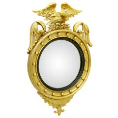 Antique Victorian Convex Mirror With Carved Wood Eagle