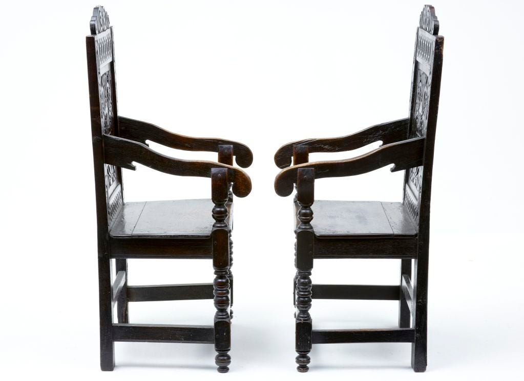 Pair Of Antique Oak Victorian Wainscot Chairs at 1stDibs