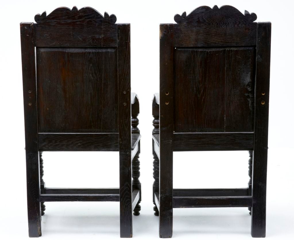 English Pair Of Antique Oak Victorian Wainscot Chairs