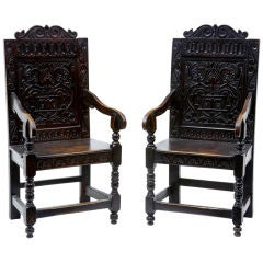 Pair Of Antique Oak Victorian Wainscot Chairs