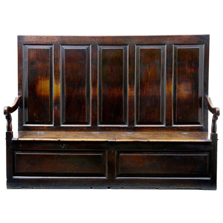 Antique George Ii Oak Box Settle