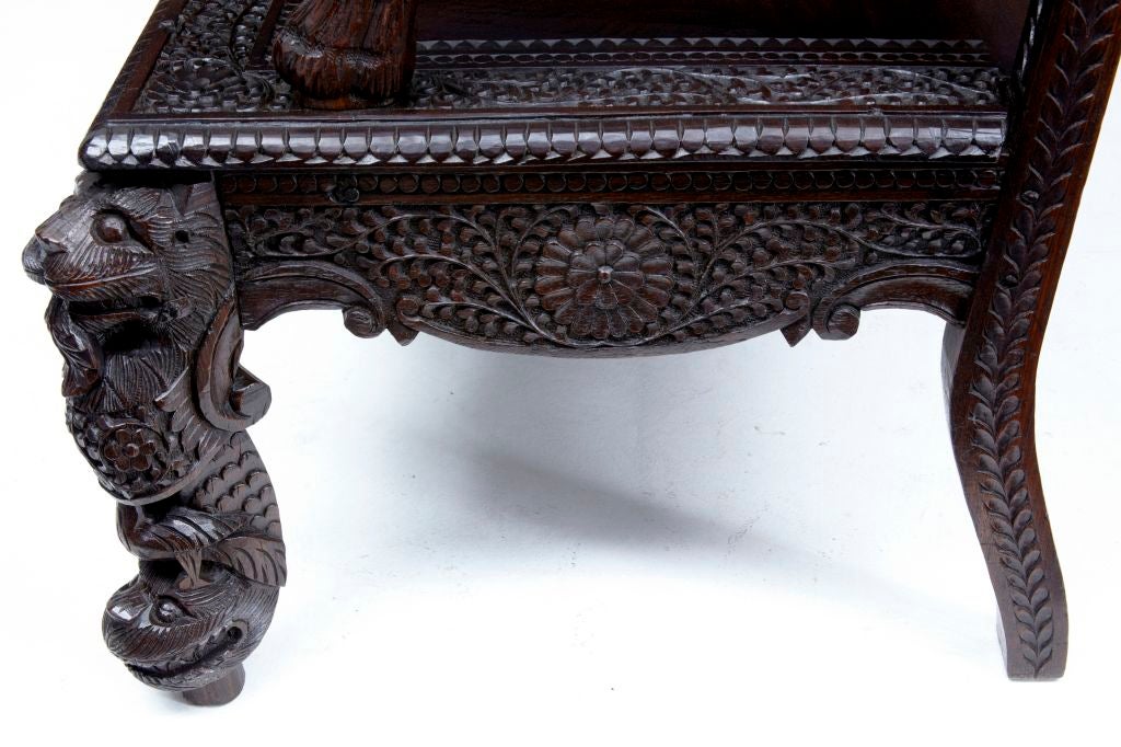 19th Century Anglo Indian Carved Rosewood Settle Bench 6