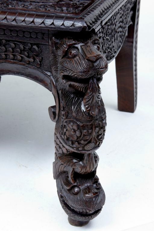 19th Century Anglo Indian Carved Rosewood Settle Bench 3