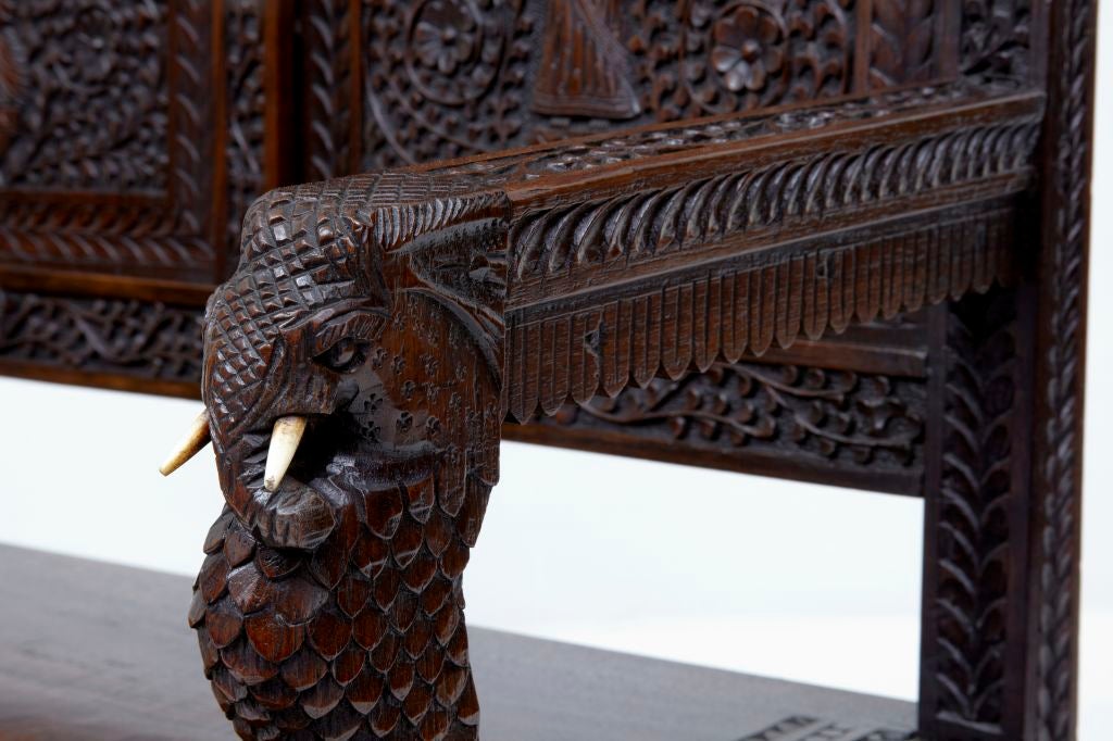 19th Century Anglo Indian Carved Rosewood Settle Bench 4