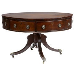 19th Century Antique Mahogany Leather Top Drum Table