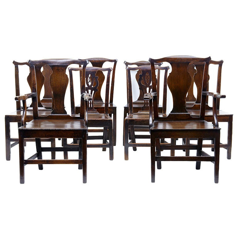 Harlequin Set Of 10 18th Century Antique Oak Dining Chairs