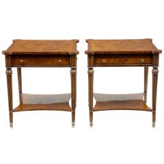 Vintage Pair Of Crossbanded Walnut Side Tables With Brushing Slides