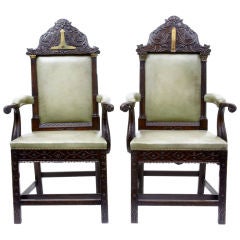 Early 19th Century Pair Of Mahogany Masonic Throne Chairs