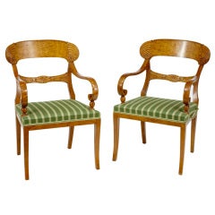 19th Century Antique Beidermeier Karelian Birch Armchairs