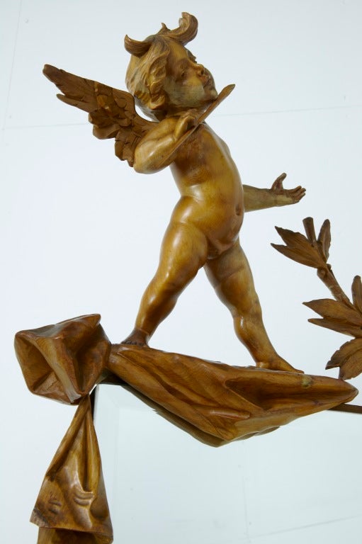 Italian Late 19th Century Antique Carved Wood Cherub Cheval Mirror
