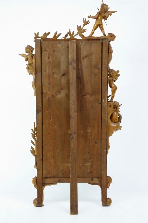 Late 19th Century Antique Carved Wood Cherub Cheval Mirror In Good Condition In Debenham, Suffolk
