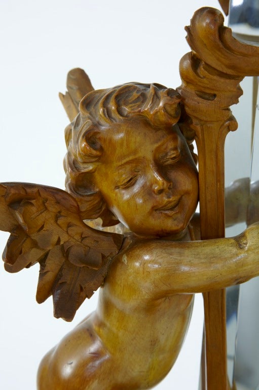 Late 19th Century Antique Carved Wood Cherub Cheval Mirror 2
