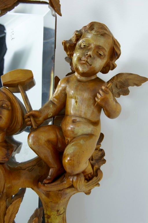 Late 19th Century Antique Carved Wood Cherub Cheval Mirror 3