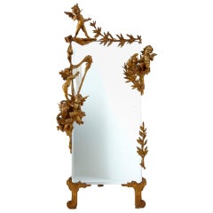Late 19th Century Antique Carved Wood Cherub Cheval Mirror