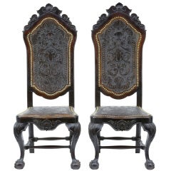 19th Century Portugese Antique Carved Rosewood Chairs
