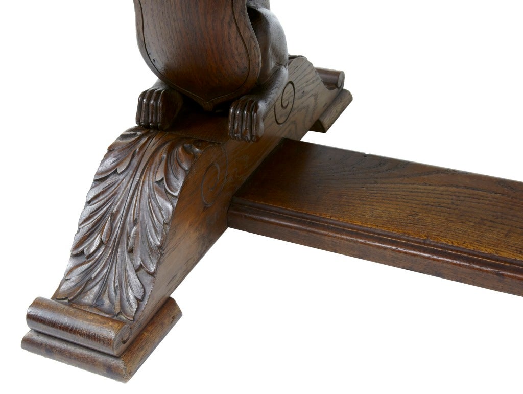 19th Century Antique French Oak Lionhead Refectory Table Desk 2