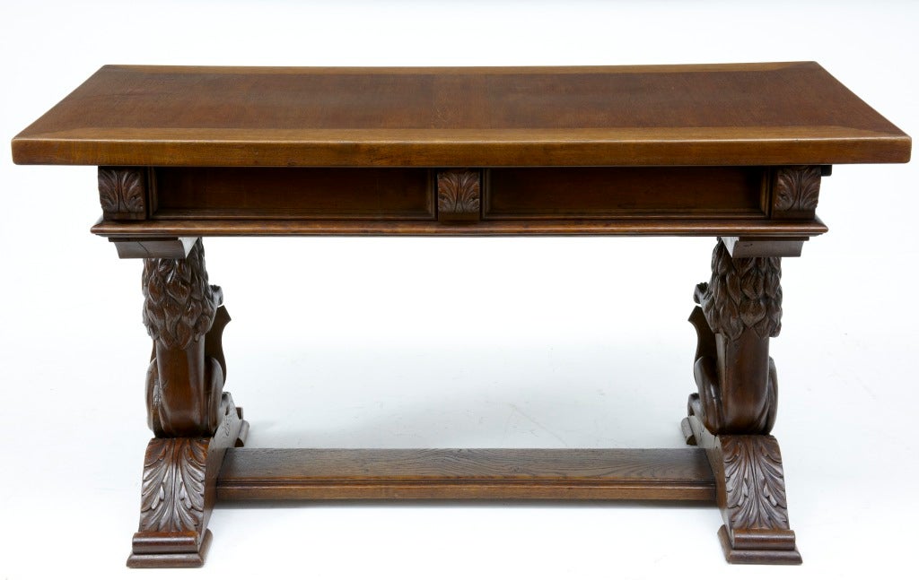 19th Century Antique French Oak Lionhead Refectory Table Desk 5