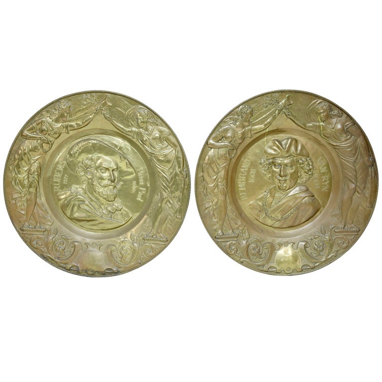 Pair of 19th Century French Antique Brass Plates Plaques at 1stDibs
