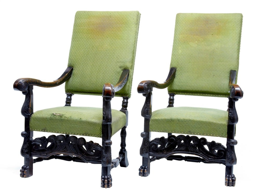 Pair Of 19th Century Antique Carved French Walnut Throne Chairs